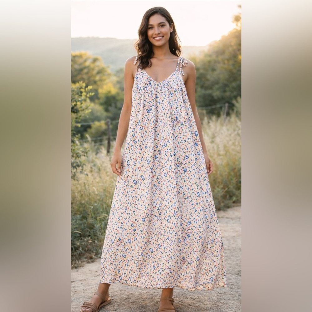 SUMMERSALT MULTICOLOR MAXI DRESS W/TIE STRAPS, SIZE S.